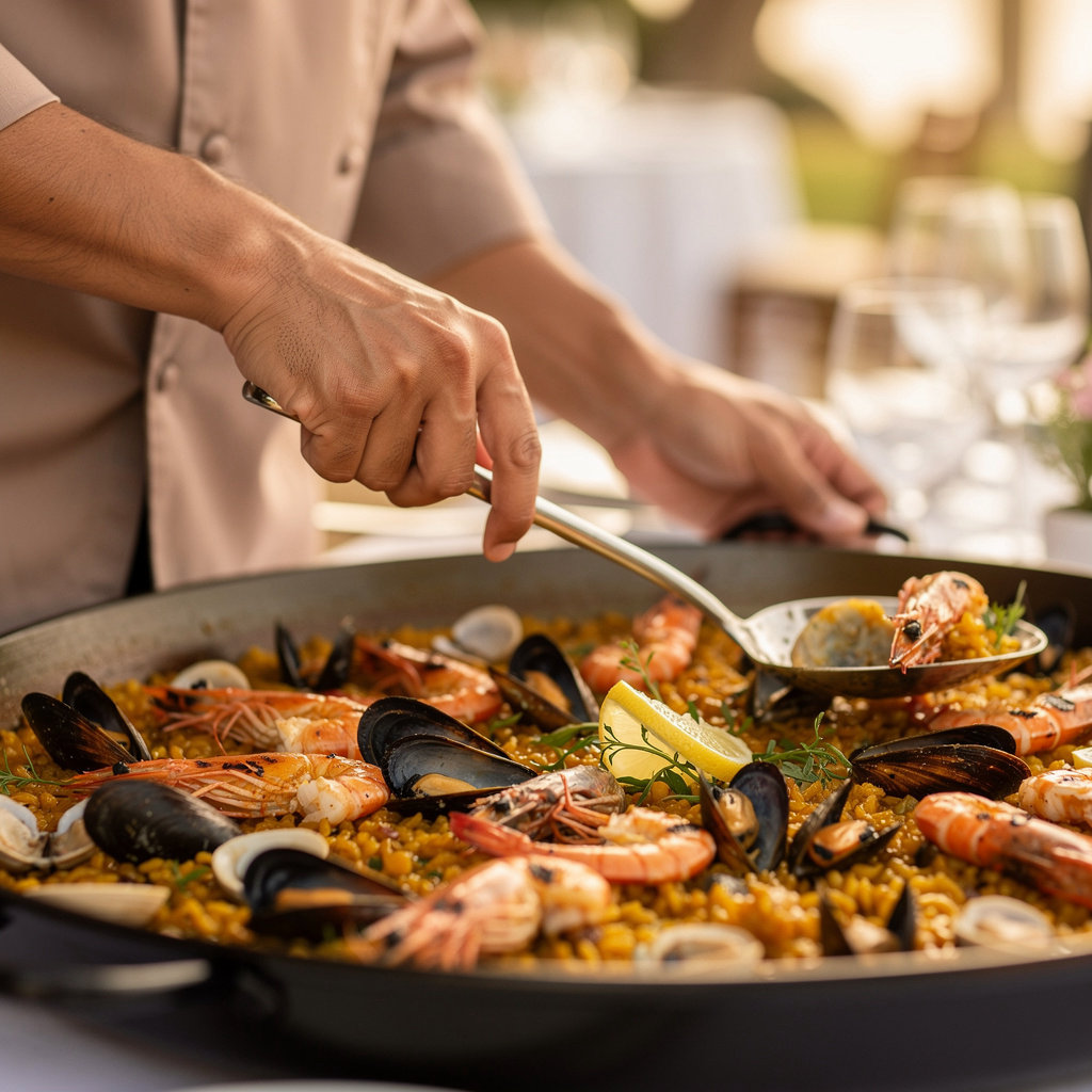 SB Paella Catering chef preparing authentic paella for a Santa Barbara wedding or event celebration